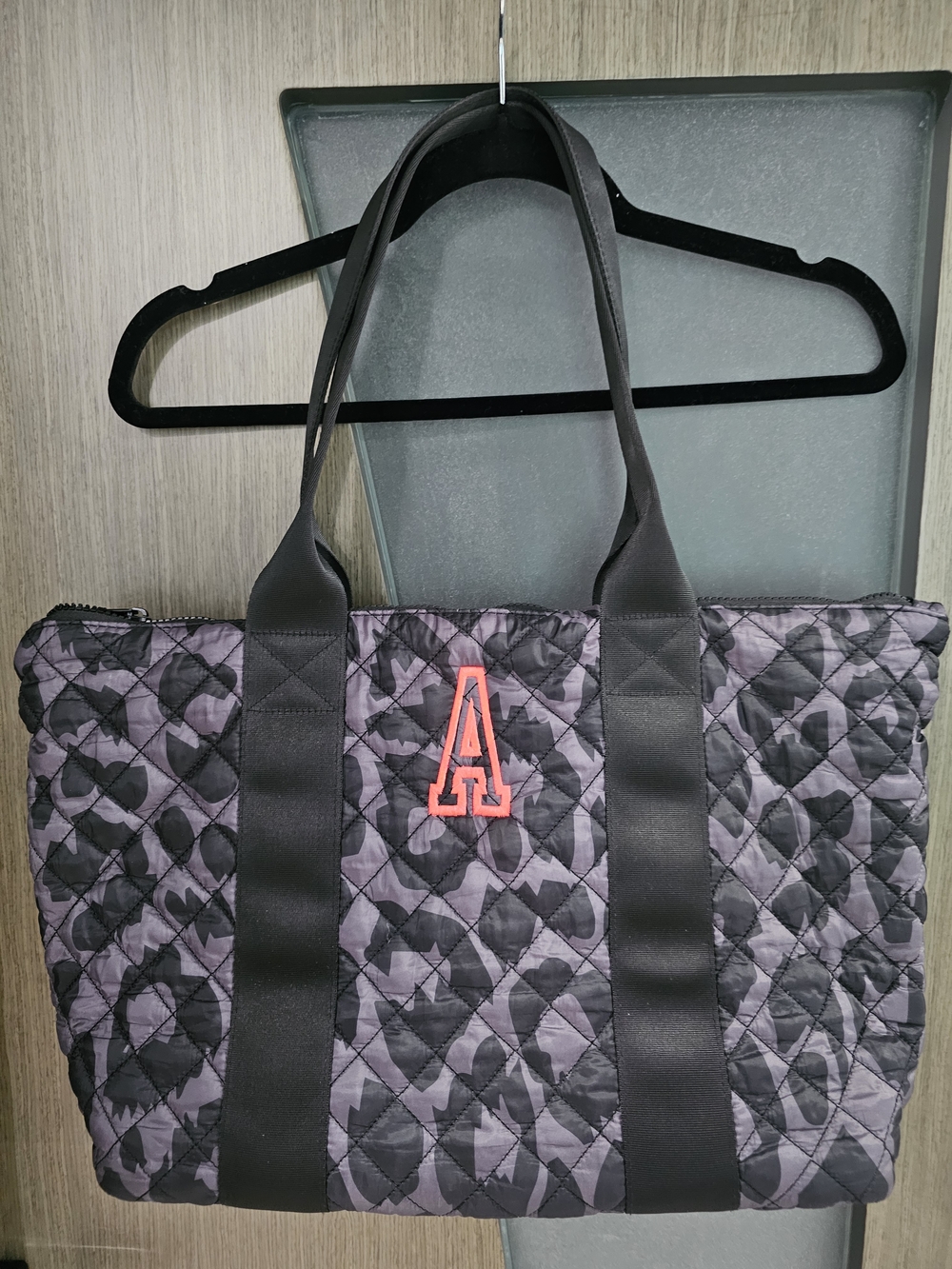 MarleyLilly Quilted Gray Camo Tote Bag With A Initial